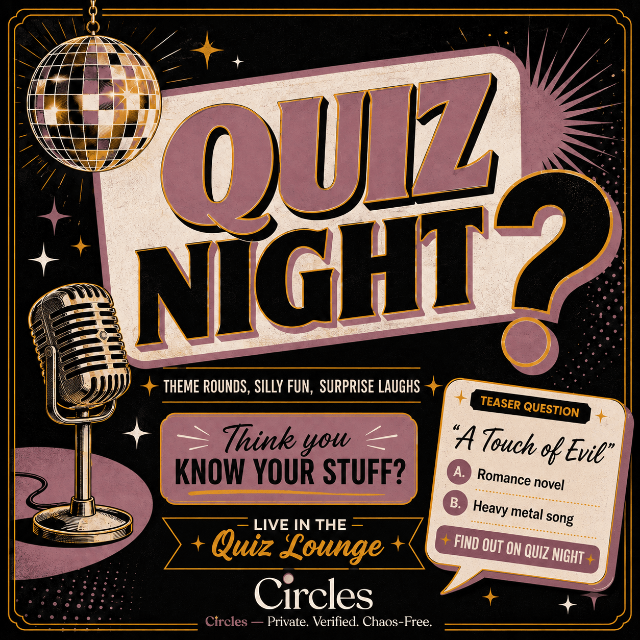 Quiz-Night-17 Decorative quiz night graphic for Swingcircles. Private. Verified. Chaos-Free.